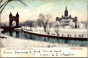 Capitol and Arch in Winter, Hartford CT c1905 Undivided Back Postcard S78