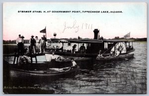 K24/ Tippecanoe Lake Indiana Postcard c1910 Steamer Ethel H Gov't Point 511