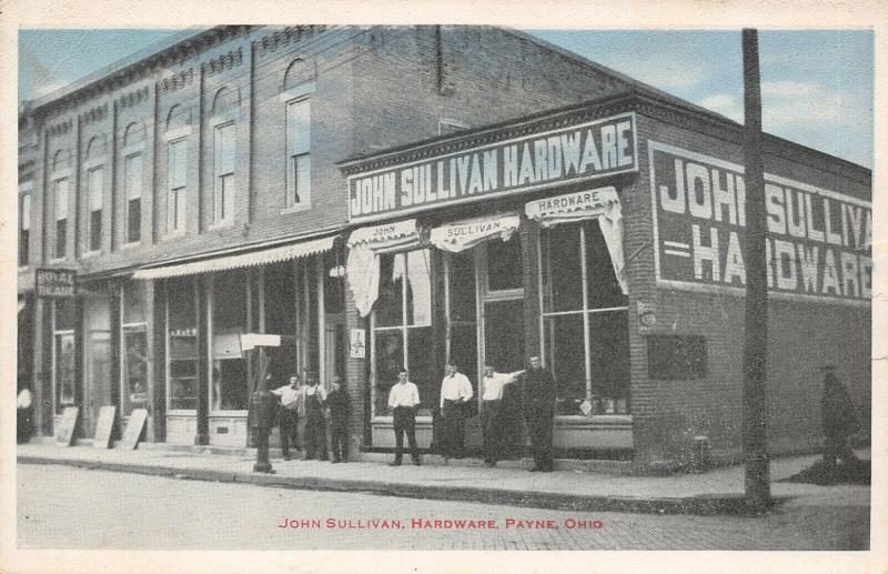 Payne Ohio~Men Hanging Out @ John Sullivan Hardware~Royal Theatre~1920s Postcard 