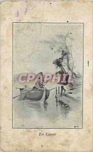 Old Postcard By Canoe