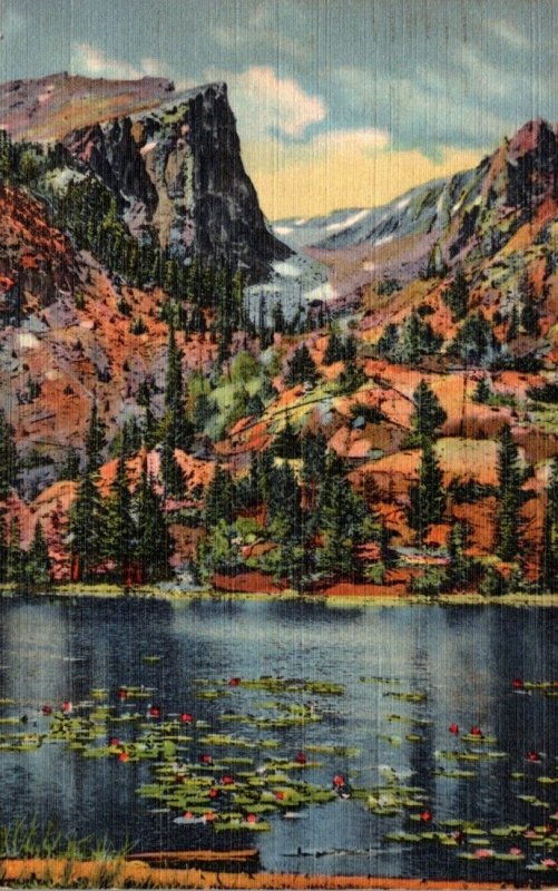 Colorado Rocky Mountains Nymph Lake and Mt Hallet 1942 Curteich