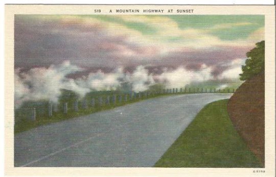 Mountain Highway At Sunset Night Scene Vintage Postcard Linen Postcard