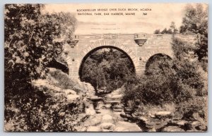 1950's Rockefeller Bridge Over Duck Brook Acadia Bar Harbor ME Posted Postcard