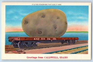 Caldwell Idaho Postcard Potato Exaggerated Railway Exterior 1940 Vintage Antique