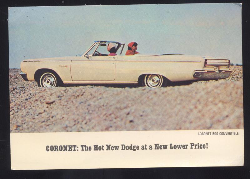 1965 DODGE CORONET 500 CONVERTIBLE KOKOMO INDIANA CAR DEALER '65 POSTCARD