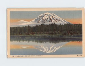 Postcard Mt. Rainier Mirrored In Spanaway, Washington