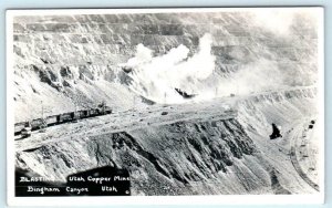 RPPC  BINGHAM CANYON, UTAH Copper Mine BLASTING SCENE ca 1940s Postcard