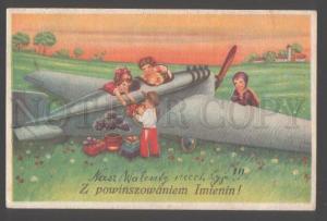 3104590 Charming KIDS as Pilot near PLANE Vintage colorful PC