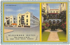 West Palm Beach, Florida ALHAMBRA HOTEL Patio View 1940s Linen Vintage Postcard