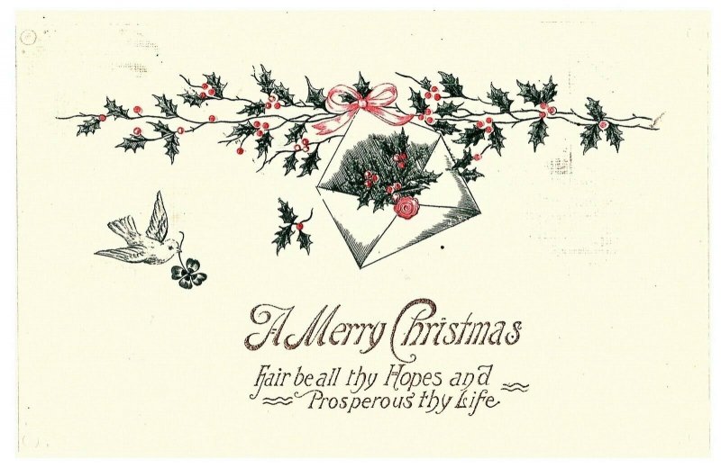 A Merry Christmas Vintage Christmas Holiday Embossed Postcard