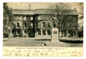 NY - Rochester. University of Rochester, Anderson Hall & Statue