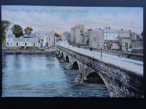 Limerick THEMOND BRIDGE & KING JOHN'S CASTLE c1903 UB Postcard by Valentine