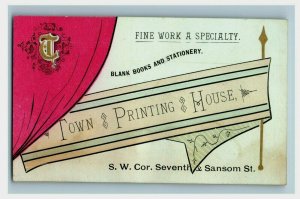 1870's Town Printing House Blank Books Stationery Fine Work A Specialty P165