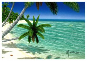 Barefoot Beach Ocean Nature Tropical Palm Trees Chrome Postcard WOB Posted  