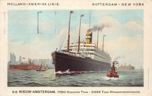 HOLLAND MAERICA LINE D.D. NIEUW AMSTERDAM SHIP PAQUEBOT CANCEL POSTCARD 1926