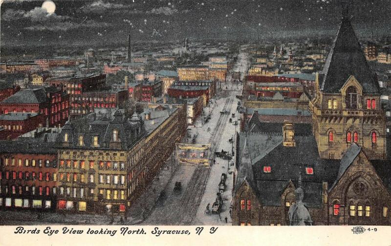 Syracuse New York c1910 Postcard Birdseye View Looking North at Night