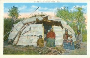 Native American Home Wigwam Birch Bark  Postcard