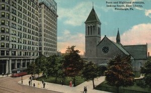 Vintage Postcard Penn & Highland Avenue Looking South East Liberty Pittsburgh PA