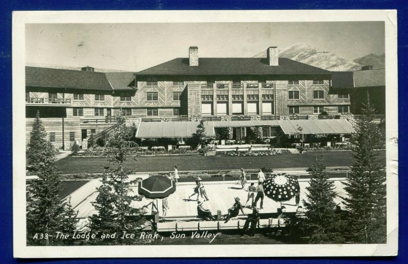 Sun Valley Idaho id The Lodge Ice rink real photo postcard RPPC