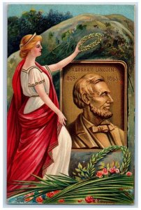 1910 Abraham Lincoln Pretty Woman Flowers Clapsaddle Springfield MA Postcard