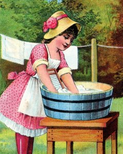 1880s Ivorine J.B. Williams Co. Glastonbury, CT Girl Doing Laundry P180