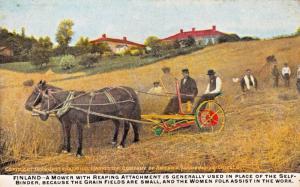 INTERNATIONAL HARVESTER~FINLAND~A MOWER WITH REAPING -AGRICULTURE POSTCARD 1910s