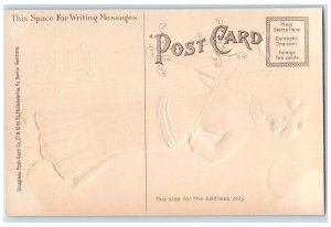 c1910's Woman Holding Flag State Of Connecticut Embossed Antique Postcard