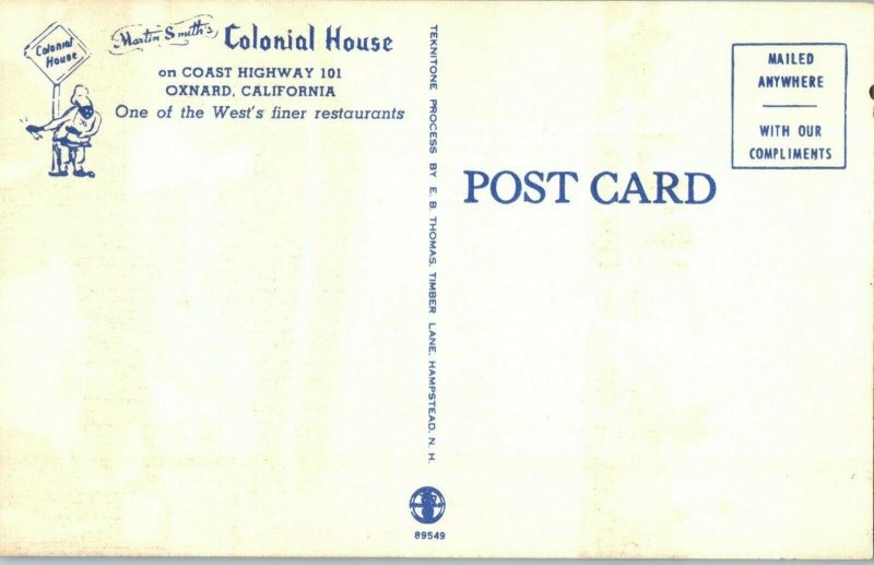 Martin Smith's Colonial House on Pacific Coast Hwy Oxnard California Postcard