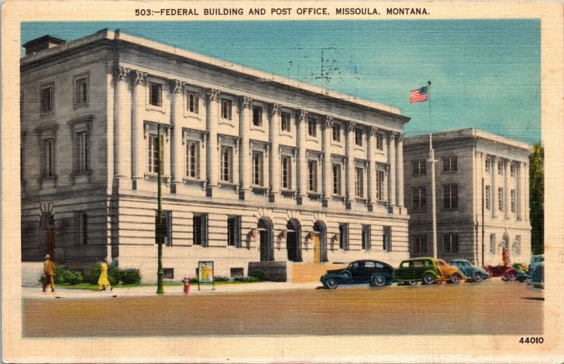 Federal Building and Post Office Missoula Montana Postcard 1942