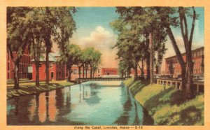 Vintage Postcard 1930's View Along the Canal Lewiston Maine ME