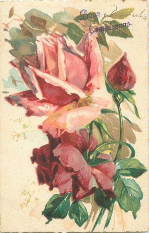 Postcard rose flower C. Klein style fantasy greetings