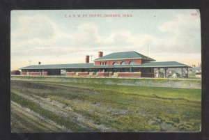 DENISON IOWA RAILROAD DEPOT TRAIN STATION 1908 VINTAGE POSTCARD