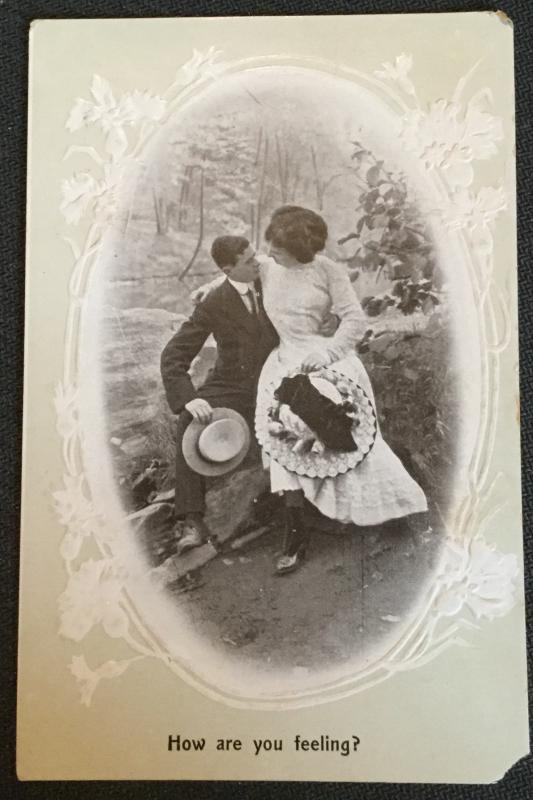 Vintage Postcard Unused “How are you feeling” Embossed Couple LB