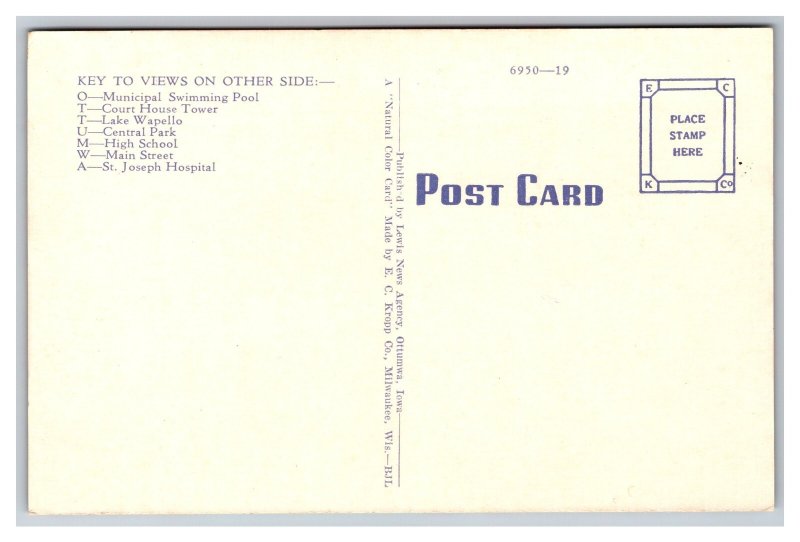 Greetings From OTTUMWA Iowa LARGE Letter Postcard