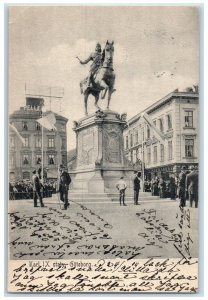 c1905 Plaza Scene Karl IX Statue Gothenburg Sweden Vintage Posted Postcard