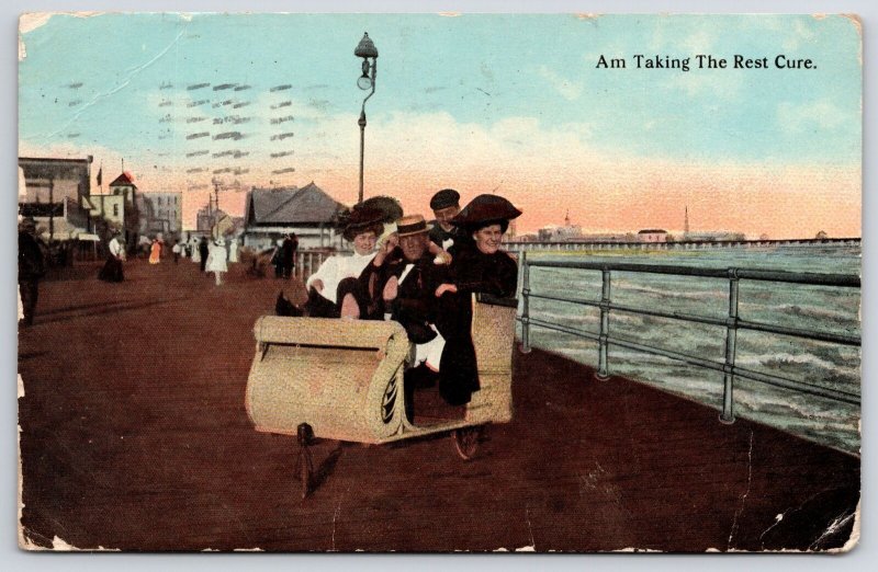 1912 Am Taking Rest Cure Atlatinc City New Jersey Rolling Chair Posted Postcard