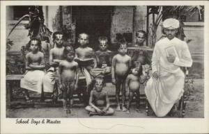 India? School Boys & Master c1910 Postcard 
