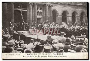 Old Postcard funeral of General Gallieni the Minister of War reading his speech