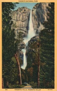 Vintage Postcard 1930's Yosemite Falls Valley National Park White Water