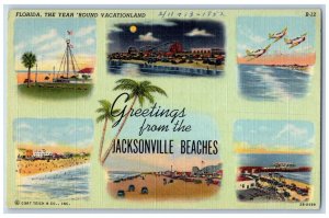 Jacksonville Florida Postcard Greeting Jacksonville Beaches 1952 Vintage Antique