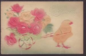 Easter Greetings,Chick Cart,Flowers Postcard 