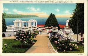 Pergola Fort William Henry Hotel Lake George New York Vintage Linen Postcard UNP 