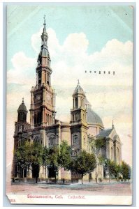 Sacramento California CA Postcard Cathedral Exterior Roadside Scene 1958 Vintage