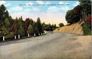 CA, California NEW SAN JOSE-SANTA CRUZ HIGHWAY Los Gatos ca1940's Linen Postcard