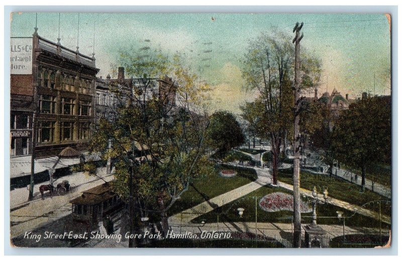 Hamilton Ontario Canada Postcard King Street East Showing Gore Park 1908