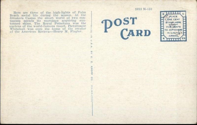 Palm Beach FL Aerial View Breakers Casino c1920 Postcard