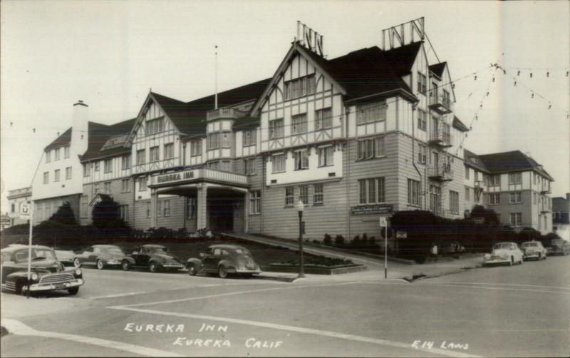 Eureka CA Inn Old Cars Street Real Photo Postcard