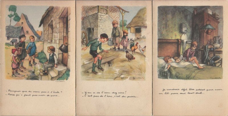 Lot 3 french artist signed POULBOT children comic humour hard cardboard cards