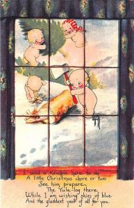 Rose O'Neill Signed Kewpie Outdoors Christmas Tree Poem Postcard