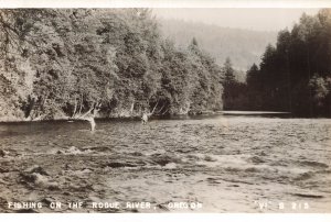 Fly Fishing for Trout on Rogue River Oregon OR~Scenic RPPC Real Photo Postcard